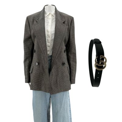 Lot 14: Relationship Goals Leah Caldwell Screen Worn Bottega Veneta Sport Coat, Shirt, Agolde Jeans & Gucci Belt Ch 6 Sc Multiple | VIP Fan Auctions