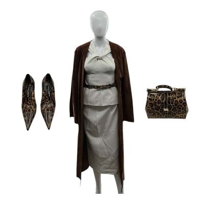 Lot 33: Crime 101 Sharon Screen Worn Coat, Belt, Skirt Suit Top, Skirt Suit Skirt, Purse & Heels Ch 7 Sc 100-101 | VIP Fan Auctions