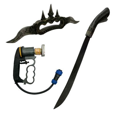 Lot 163: The Bluff Ercell Production Used LED Prop Non-Functional Knuckle Duster Device, Rubber Machete & Rubber Knuckle Duster | VIP Fan Auctions