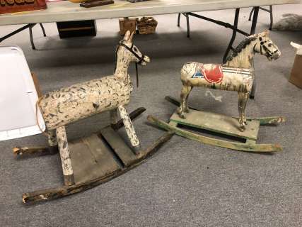 "The Horror Show" - Group of 2 wooden kids rocking horses | Direct Liquidation