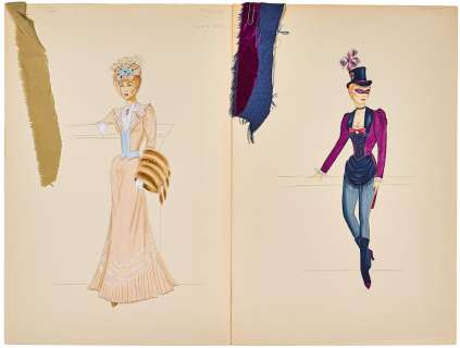 Two Lana Turner costume sketches for The Streets of Montmartre | Bonhams