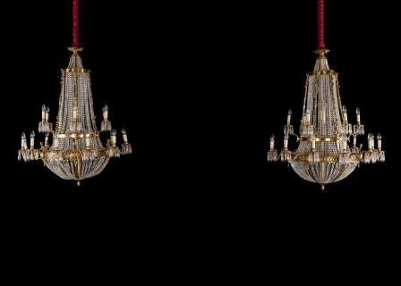 The Crown - Lot 120 - A large set of four gilt-brass and cut-glass tent and bag eighteen-light chandeliers 20th century, in the 18th century style (4)