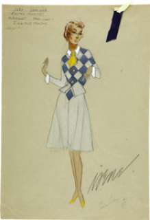 Judy Garland Easter Parade Costume Sketch by Irene. A 12" x 18" color costume design sketch for a grey-and-blue ... | Heritage