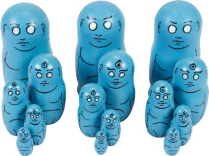 "Dr. Manhattan" (3) Sets of Nesting Dolls With Unfinished "Dr. Manhattan" Atom Symbol from Watchmen... | Heritage