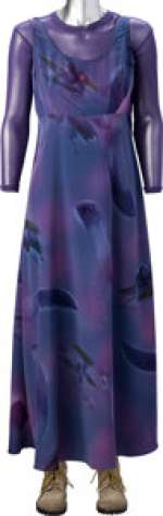 Lisa Kudrow "Phoebe Buffay" Retro Purple Tie-Dye Floor-Length Dress, Mesh Stretch Blouse, Suede Walking Boots, and Printed Co...