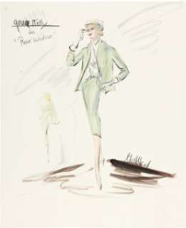 Grace Kelly "Lisa Fremont" Skirt Suit Costume Sketch by Edith Head for Rear Window (Paramount, 1954).