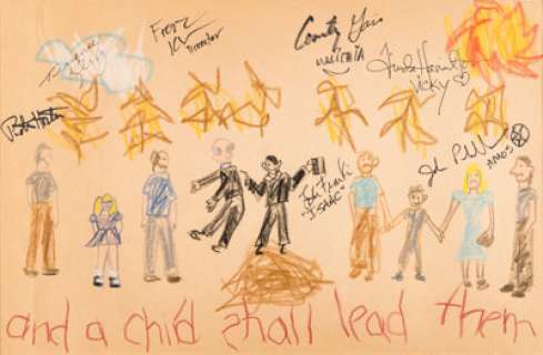 Stephen King‘s Children of the Corn (New World Pictures, 1984), Screen Used Macabre Juvenile Artwork from the Opening Credits Signed by Director, Producer, and Actors.