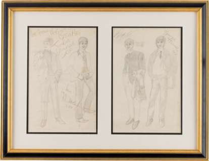 The Beatles, Signed Sketch Drawings in a Matted and Framed Display. | Heritage