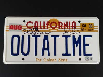 Back to the Future - Lea Thompson + Donald Fullilove Signed Outatime California License Plate - With Beckett Authentication Certification | Catawiki