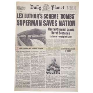 Superman II (1980) - Lot 1336 - "Lex Luthor‘s Scheme ‘Bombs‘" Daily Planet Newspaper Cover