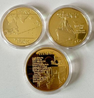 Themed collection - Commemorative 24K Gold Plated Collection of 3 Titanic Tragedy and White Star Line 1912 Legend, | Catawiki