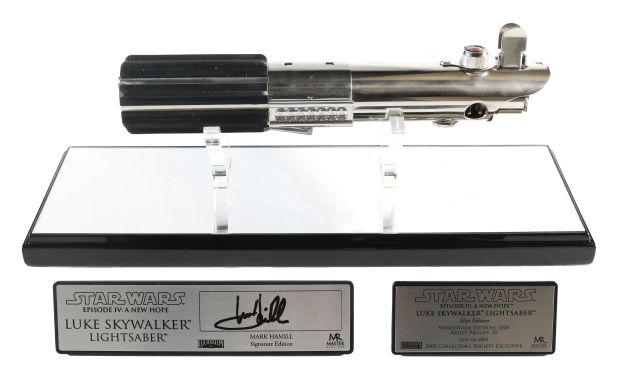 Luke Skywalker in Star Wars: A New Hope Master Replicas SW-135 Elite Edition Consor Capital #1/8 Prop Replica Lightsaber with Plaque (Official Pix) Signed by Mark Hamill | SWAU