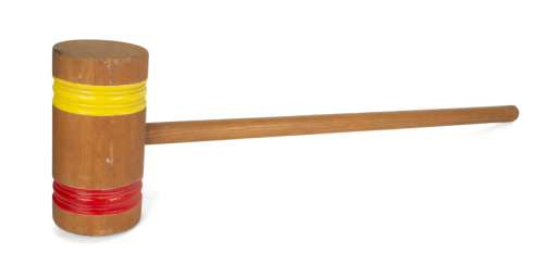 Lot 492 - JIM CARREY OVERSIZED WOODEN MALLET PROP FROM THE MASK - WITH DVD