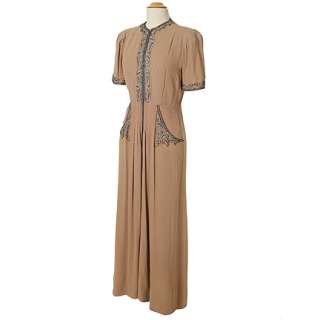 UNIDENTIFIED PRODUCTION - 1930s Light Brown Studio Made Dress | The Golden Closet