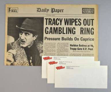 Dick Tracey (1990) Production used newspaper from the movie showing Al Pacino on the front cover & three envelopes with… | Ewbank’s