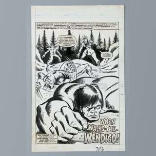 WOLVERINE / MIGHTY WORLD OF MARVEL #199 (1976) - Lot 595 - John Romita Jr. and Duffy Vohland Hand-Drawn Hulk and Wolverine Page 1 Title Splash UK Reprint Artwork