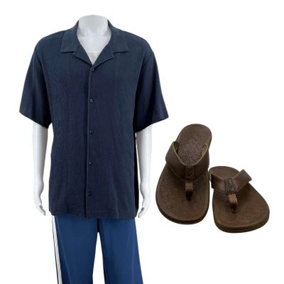 The Smashing Machine Mark Kerr (Dwayne Johnson) Screen Worn Button-Up Shirt, Tank Top, Track Pants & Flip Flops Ch 22, 22a Sc 63-66 | VIP Fan Auctions