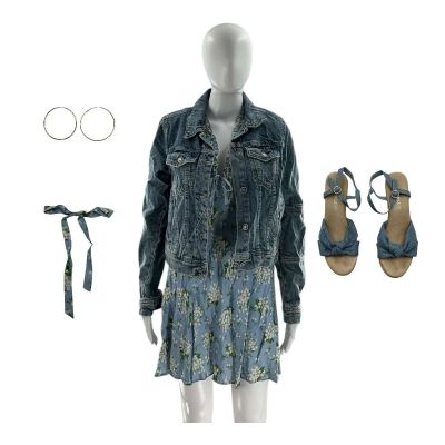 MERV Anna Screen Worn Flower Patterned Dress, Denim Jacket, Hair Ribbon, Wedge Sandals & Earrings Ch 29 Sc 89-103Pt2 | VIP Fan Auctions