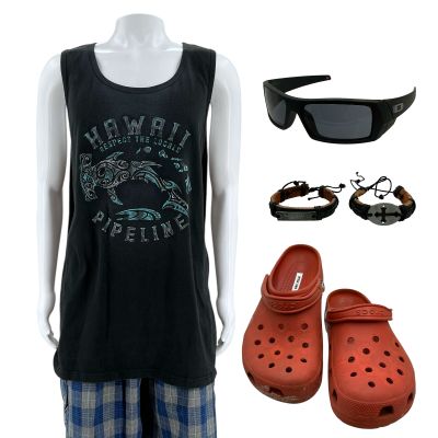 Lot 149: The Wrecking Crew Guitar player Screen Worn Singlet, Shorts, Glasses, (2) Bracelets & Shoes Ch 1 Sc 44pt3 | VIP Fan Auctions