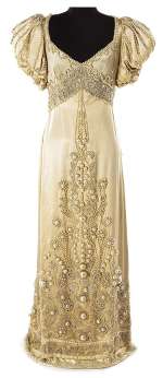 Elaborate ivory satin period gown from an unidentified production. | Profiles in History