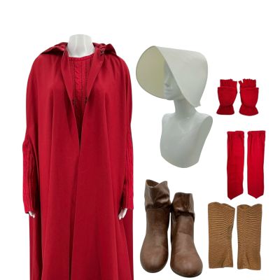 Lot 167: The Handmaid’s Tale Janine Lindo Production Worn Cloak, Sweater, Pants, Apron, (2) Bonnets, Gloves, Sleeves, Spats & Boots | VIP Fan Auctions