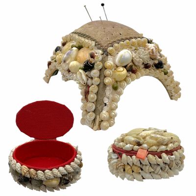 Lot 66: Wuthering Heights Isabella (Alison Oliver) Production Used Seashell Pin Cushion & (2) Seashell Jewelry Boxes | VIP Fan Auctions