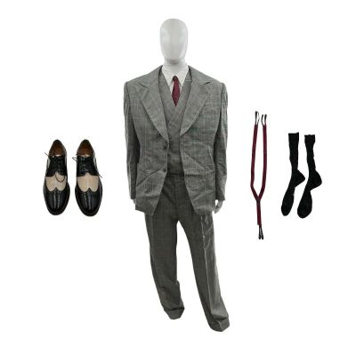 Lot 66: The Sheep Detectives Emory Quick Screen Worn Deleted Scene Dress Shoes, Suspenders, Socks, Tie, Button-Up Shirt & 3 Piece Suit Set Ch 10 Sc 1 | VIP Fan Auctions