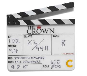A clapper board used in the production of the first season of The Crown Season 1, Episode 2, ’Hyde Park Corner’ | Bonhams