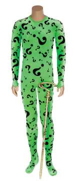 Jim Carrey "Riddler" costume, green bowler hat and gold cane from Batman Forever. | Profiles in History