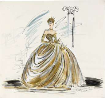 Grace Kelly "Frances Stevens" Iconic Gold Ball Gown Costume Sketch by Edith Head for To Catch a Thief (Paramount, 1955). | Heritage