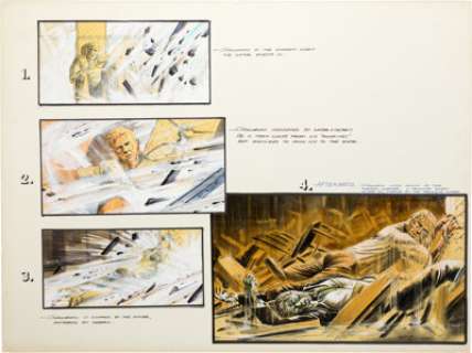 Oversize Unit Storyboards of Steve McQueen "Chief O‘Halloran" in Raging Waters from The Towering Inferno (Irwin Allen Productions, 1974).