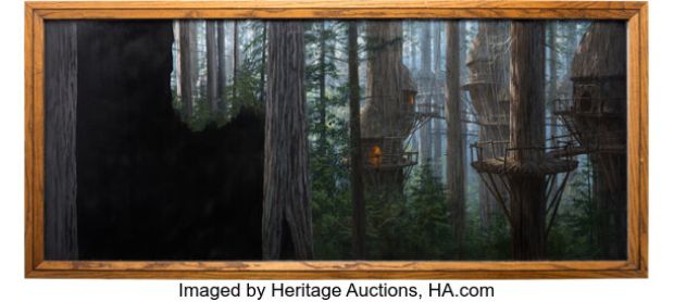 Star Wars: Episode VI - Return of the Jedi (TCF, 1983), Screen-Matched Ewok Village Matte Painting Gifted by George Lucas. | Heritage