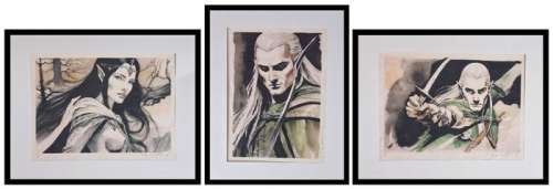 Lord of the Rings - Triptychon Legolas and Arwen - watercolor edition on handmade Kahari Paper by Emma Wildfang | Catawiki