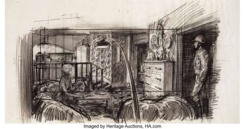 Mentor Huebner production art sketch for Soylent Green. ...