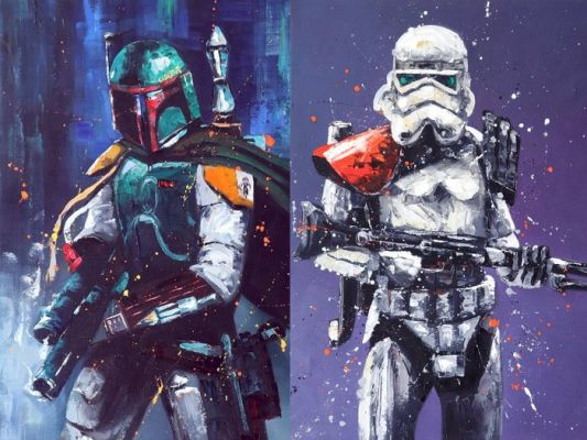 Star Wars, Vintage ART, Storm - - Movie prop Vintage art - 2 pcs - Boba Fett + Sandtrooper - 70x50 cm - by Fransmanart | Catawiki