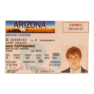 National Lampoon’s Vegas Vacation (1997) | Rusty Griswold’s (Ethan Embry) Production-Made "Nick Papagiorgio" Fake ID | Propstore