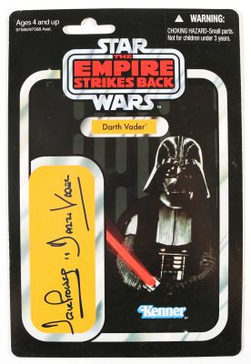 Dave Prowse as Darth Vader in Star Wars: The Empire Strikes Back Signed Kenner Hasbro Vintage Action Figure Reproduction Cardback with Character Name | SWAU