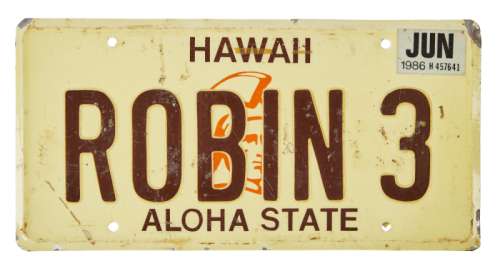 Lot 516 - MAGNUM PI: ROBIN 3 LICENSE PLATE (WITH DVD)