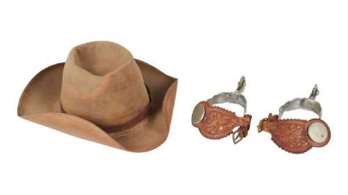 James Arness | Signed "Gunsmoke" "Marshal Matt Dillon" Western Hat and Spurs with Signed Photo and DVD | Julien’s