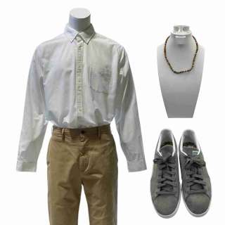 Y2K Soccer Chris (The Kid Laroi) Screen Worn Photo Still Button-Up Shirt, Pants, Necklace & Lace-Up Shoes | VIP Fan Auctions