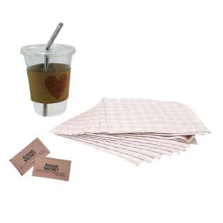 Heart Eyes Ally (Olivia Holt) Screen Used Coffee Cup With Sleeve, Short Straw, (2) Sweetener Sachets & Napkins | VIP Fan Auctions