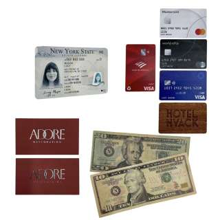 Materialists Lucy (Dakota Johnson) Production Used (2) Business Card, Prop Currency, (4) Credit Cards, Hotel Card & Driver License | VIP Fan Auctions