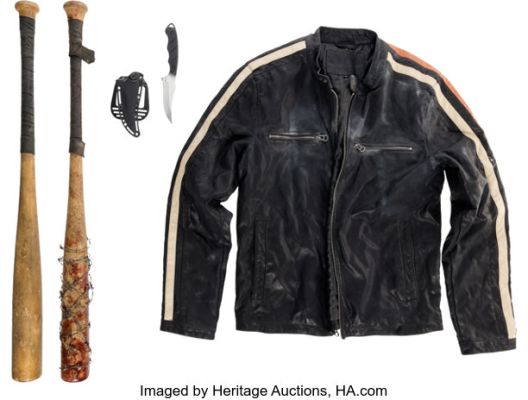 Negan (Jeffrey Dean Morgan), Assortment of (4) Character Accessories from The Walking Dead (AMC 2010-2022). | Heritage