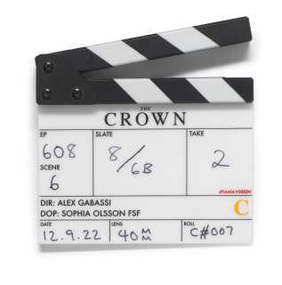 A clapper board used in the production of the final season of The Crown Season 6, Episode 8, ’Ritz’ | Bonhams