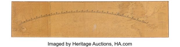 The Spirit of St. Louis (Warner Bros., 1957), Screen-Matched Map Used to Chart Lindbergh‘s Path Across the Atlantic Signed by James Stewart and Charles Lindbergh.