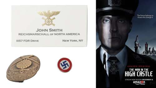 The Man in the High Castle Props: John Smith’s Business Card, Metal Nazi Pin, & Metal Badge - 2015 | SWAU