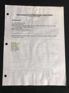 Lot 94 - The League of Extraordinary Gentlemen (2003) - Stunt/Extra‘s Breakdown List