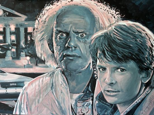 Peter Engels - "Back To The Future" – Time Travel Portrait Painting - Unique, Signed, with COA - 200x100 cm | Catawiki