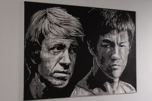 Bruce Lee - Chuck Norris - handpainted and signed - by artists Vincent Mink.- - Portrait | Catawiki
