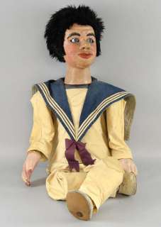 A professional ventriloquist’s dummy, Painted papier-mache head having pull string movement to eyes… | Ewbank’s